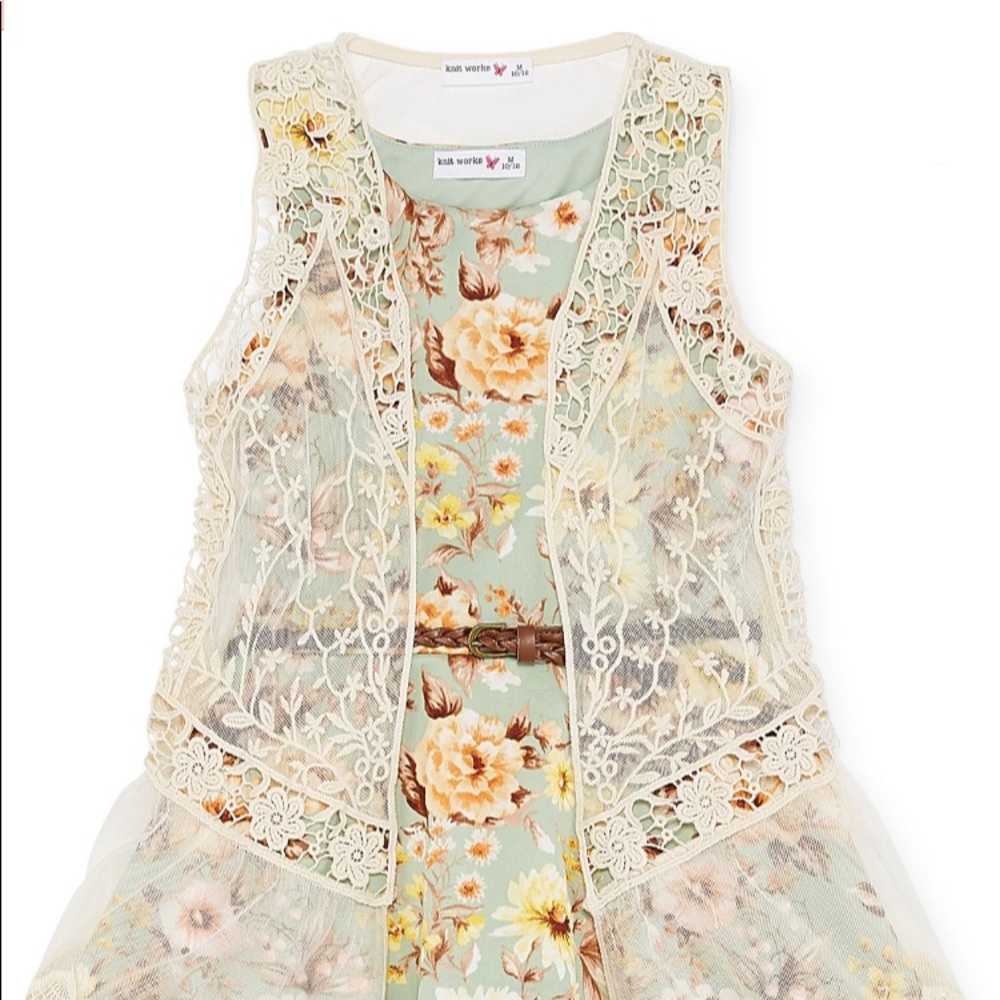 Brand new girls party dress with cream lace gown